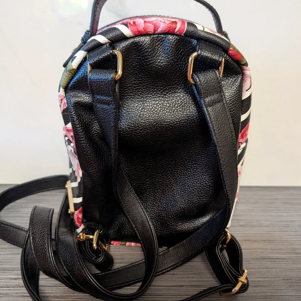 Betsey Johnson Mini Puppy Backpack Floral Rose Print Dog Face Faux Leather Purse